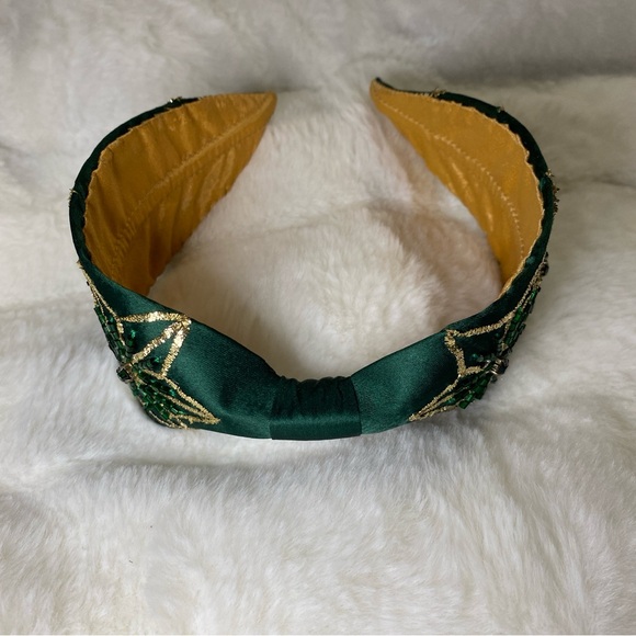 New Handmade NamJosh Headband Made in India in Emerald Green/Gold - Picture 4 of 9